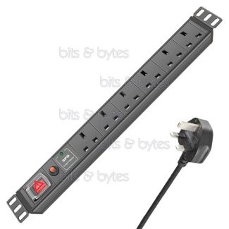 1U 19-inch Rackmount PDU with 6 UK Sockets Outputs (Surge & Overload Protection)