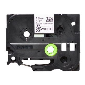 Brother TZe-SE4 Tamper Evident Black on White Thermal Laminated Label Tape (18mm x 8m)