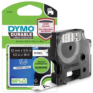 Dymo D1 (1978364) Durable Black on White Thermal Label Tape (12mm x 5.5m)