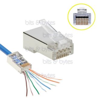 RJ45 CAT6 (AWG 26-23) Shielded Modular Plug for Round Cable (Pass Through)
